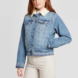 Universal Thread Women’s Denim Blue Jean Faux Sherpa Lined Jacket Coat Small
